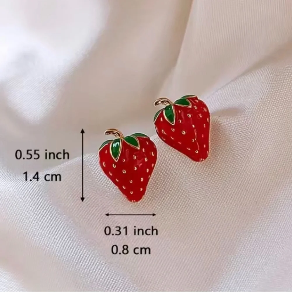 Strawberry Stud Earrings Silver Post 18K Gold Plated Enameled
